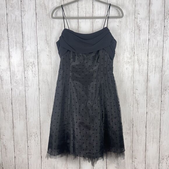 Betsy & Adam Dress Women 8 Black Polka Dot Cocktail Party LBD Witchy Grunge Goth - Picture 1 of 12